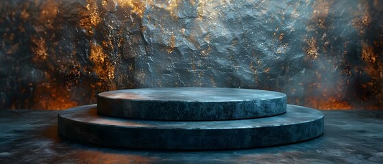 Gray stone podium on dark background for product display or social media. Concept Product Display, Social Media, Gray Stone Podium, Dark Background, Photography