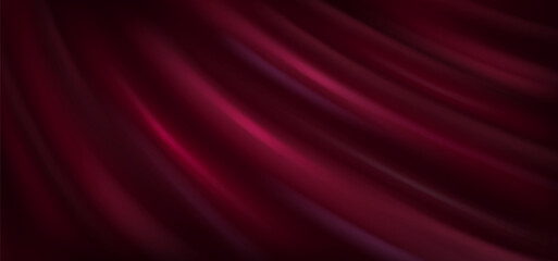 Deep red rippled fabric material realistic vector background. Award ceremony concept design. Luxury noble cloth backdrop illustration