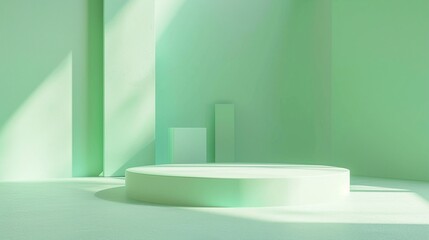 Pastel backdrop, light green 3D platform, simple studio presentation, soft even lighting, eye level view