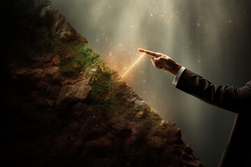 An HD image capturing the symbolism of business growth through the representation of a hand firmly holding an upward-pointing arrow, with realistic textures, professional lighting, and a visually plea