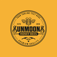Honey bee logo with vintage Vector