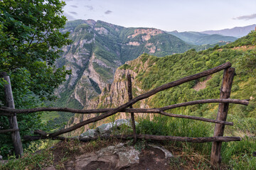 Mountain range landscape under sky in Armenia.