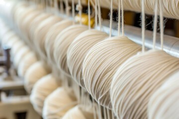 Traditional textile manufacture Weaving thread for the textile industry.