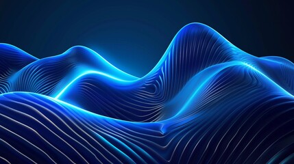 Smooth blue gradient, abstract digital background, technology curve, neon essence - obrazy, fototapety, plakaty