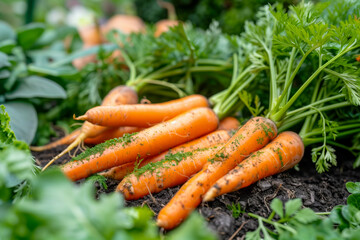 Fresh carrots on ground