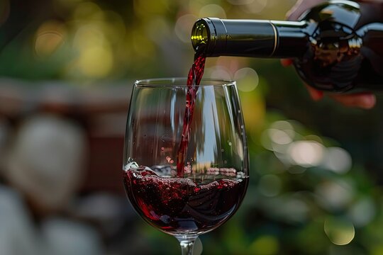 A glass of juicy red wine being poured capturing the rich color and anticipation of the first sip
