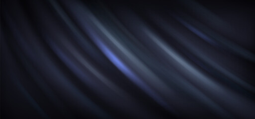 Deep black rippled fabric material realistic vector background. Award ceremony concept design. Luxury noble cloth backdrop illustration