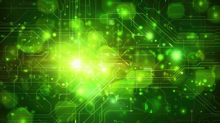 Fototapeta premium Green bright glowing digital technology high tech electronics background for scientific or showcase display purposes