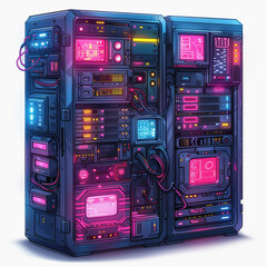 Colorful Server Cabinets Vector Illustration