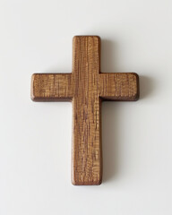 Rustic Wooden Cross on a Clean White Background
