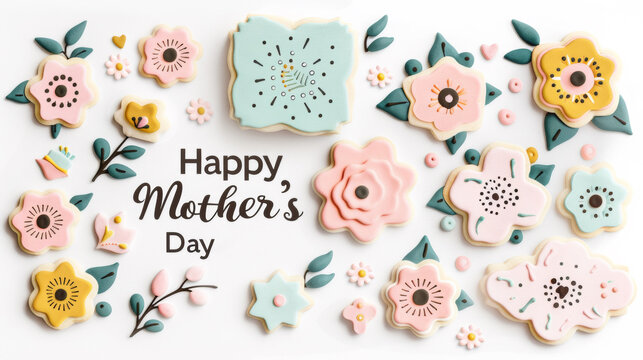 A mother's day card with decorated cookies and flowers