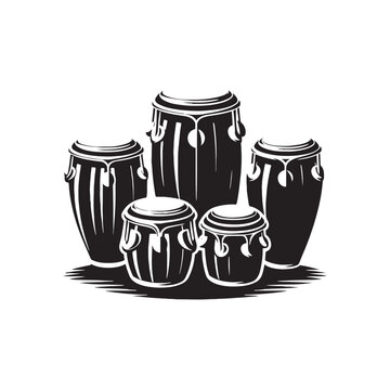 Percussion Passion: Dynamic Conga Drum Silhouette, Accompanied by Conga Drum Illustration - Minimallest Conga Drum Vector
