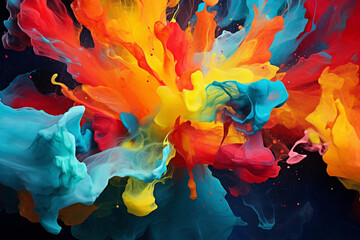 An HD-captured image of a captivating abstract background, featuring vivid and dynamic paint splashes in two different colors, creating an immersive and visually stimulating visual experience.