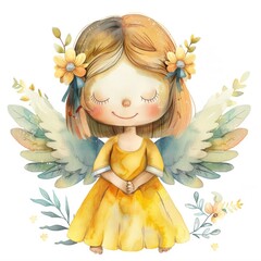 Cute cartoon character angel with wings. Nursary art.