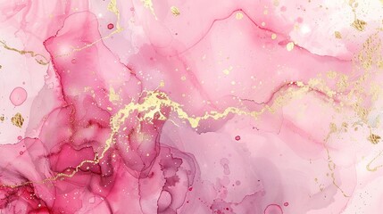 Elegant pink marble background, gold watercolor texture, abstract light pattern wallpaper
