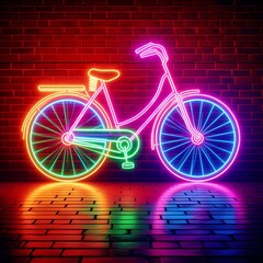 Fototapeta premium Neon light bicycle on a wall