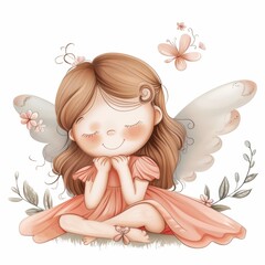Cute cartoon character angel with wings. Nursary art.