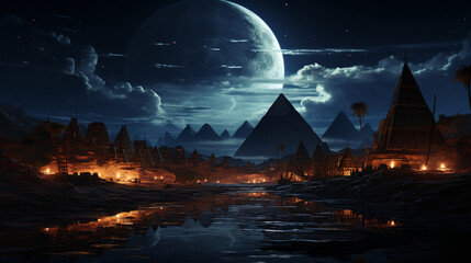 Fototapeta premium Pyramids in the desert at night