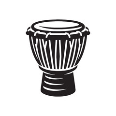 Tribal Groove: Dynamic Djembe Silhouette, Resonating with Cultural Significance, Djembe Illustration - Minimallest Djembe Vector
