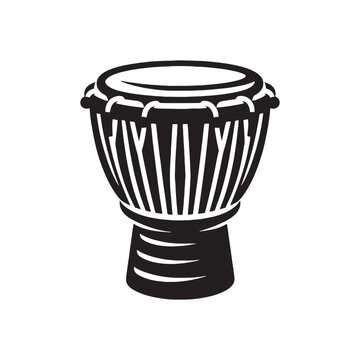 Tribal Groove: Dynamic Djembe Silhouette, Resonating with Cultural Significance, Djembe Illustration - Minimallest Djembe Vector
