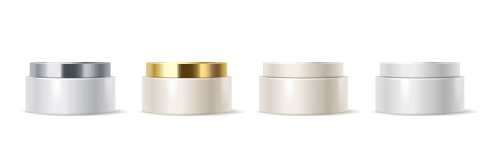 Blank jars of cream realistic vector illustration set. Promo design template. Cosmetics products containers 3d objects on white background