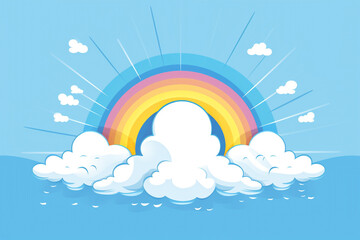 A vibrant rainbow stretching across a sunny sky on a blank t-shirt.