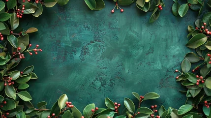 Poster a border of lush mistletoe against a rich emerald background. © Shahjahan