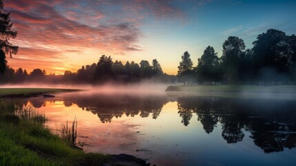 Obraz premium Morning calm reflected in a farm pond