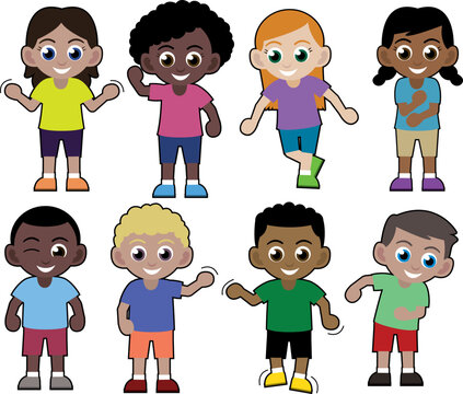 Eight Cute Children Boys Girls Greeting Vector Pack