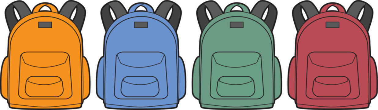 Backpacks Orange Blue Green Red Vector Pack