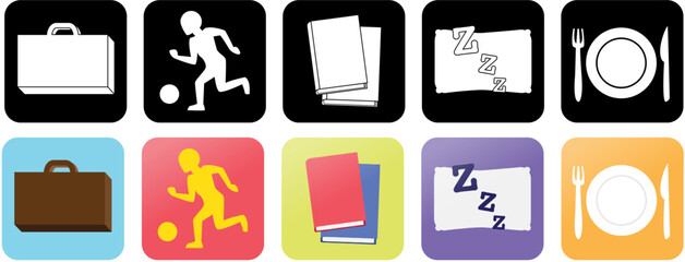 Activities Icons Work Play Study Sleep Eat Vector Pack