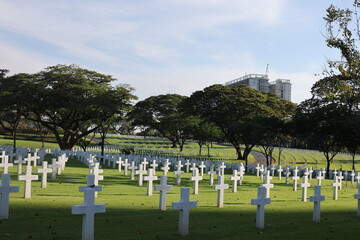 American gravestones for world war two at manila american cemetery memorial on March 30, 2024