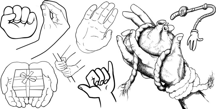 Hands Fist Gift Grip Chef's Kiss Palm Shaka Rope Heart Pole Vector Pack