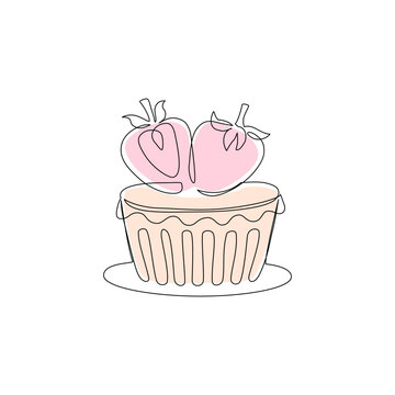 recommend clip art: Continuous one line drawing of tart with strawberries vanilla cream cheese.