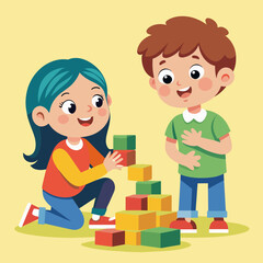 two-kids-playing-with-bricks---vector-illustration 