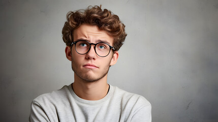 curious concerned young man in glasses, generative ai - obrazy, fototapety, plakaty