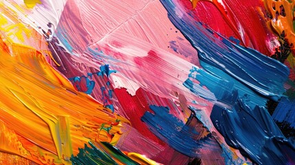 Bold strokes of  paint create a dynamic and energetic backdrop, bursting with vibrant hues.