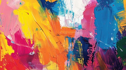 Bold strokes of paint create a dynamic and energetic backdrop, bursting with vibrant hues.