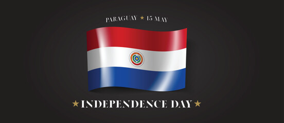 Paraguay happy independence day greeting card, banner with template text vector illustration. Paraguayan memorial holiday 15th of May design element with flag with stripes