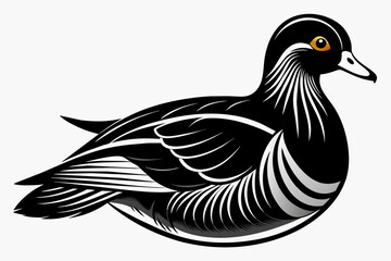 Mandarin duck black silhouette vector design .