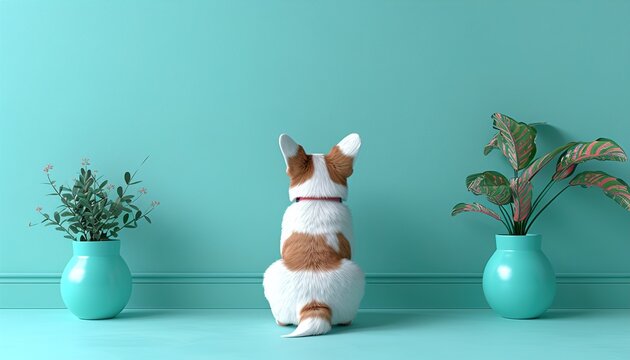 Concept art character of a simple fat cute funny kawaii fluffy cartoon orange corgi puppy in sitting playful pose
