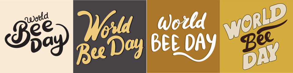 World Bee Day collection of text banner. Hand drawn vector art.