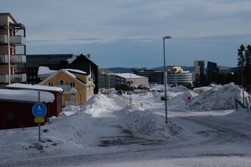KIRUNA, LAPLAND SWEDEN - APRIL 3, 2024: Kiruna new city center. New residential area close to Kurravaaravagen.