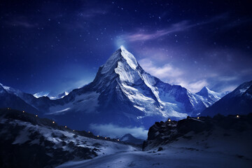 Awe-inspiring view of a starry night sky above a mountain peak.