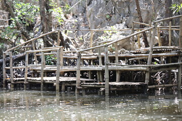 Wooden dock on the river in Puerto Princesa, Palawan, PH on April 1, 2024