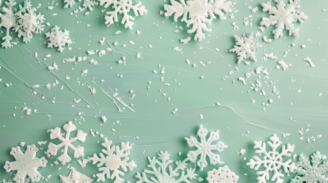 Add a touch of whimsy to your holiday photos with a border of dancing snowflakes against a playful mint green backdrop.