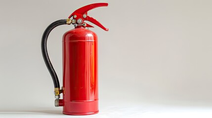 Fototapeta premium Safety first: Red fire extinguisher stands ready on white background, ensuring protection and peace of mind against fire hazards
