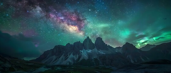 Celestial Symphony Above Alpine Peaks. Concept Astro-Photography, Mountain Landscapes, Starry Night, Celestial Themes