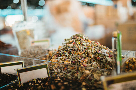 Close up shot of a dried and crushed tea leaf