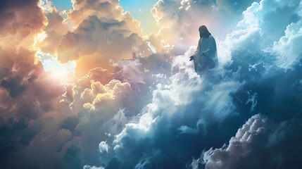 Jesus Cristo nas nuvens  - obrazy, fototapety, plakaty